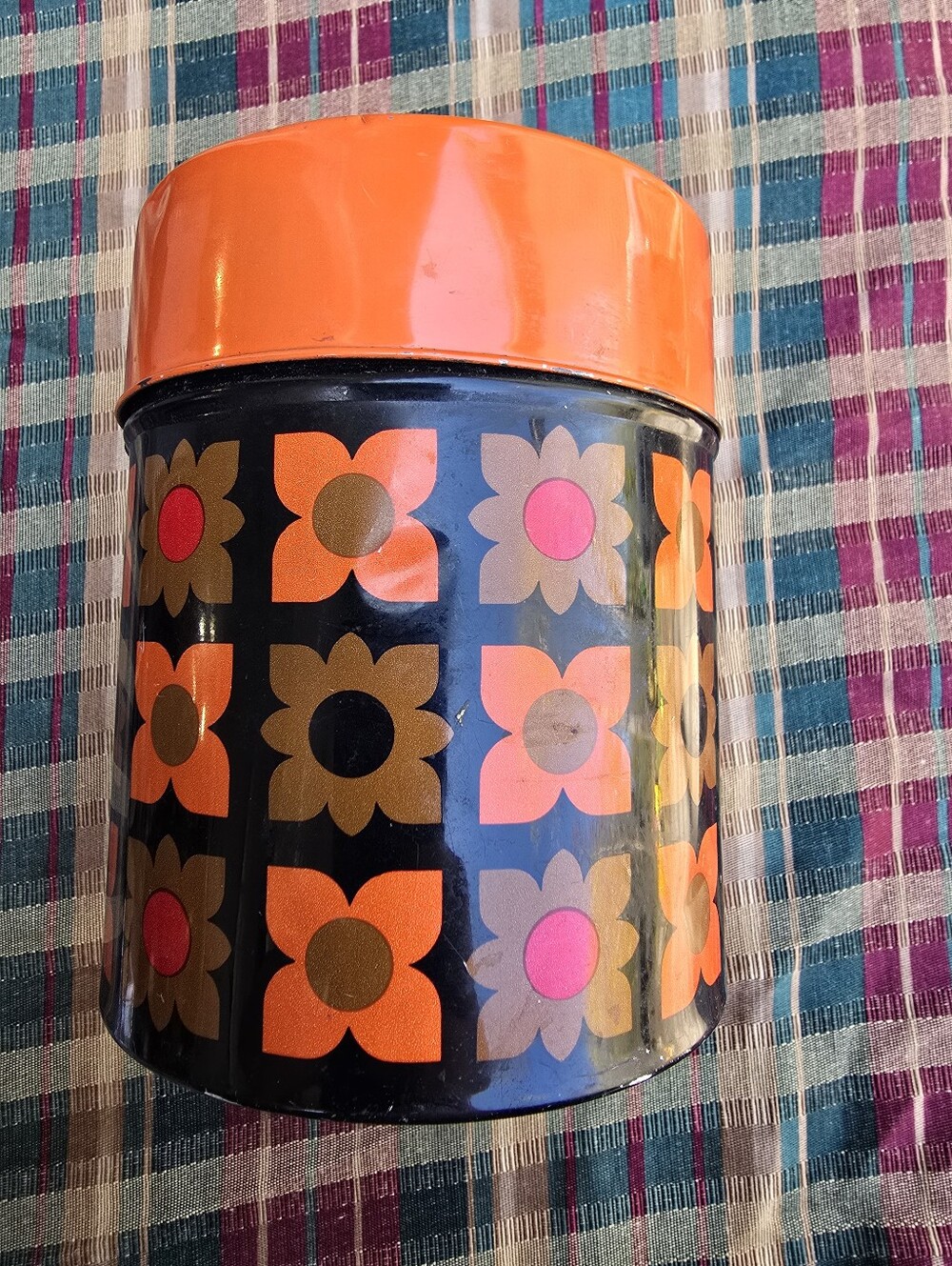 Vintage Metal 5" Canisters Orange, Black, Brown Norleans Japan